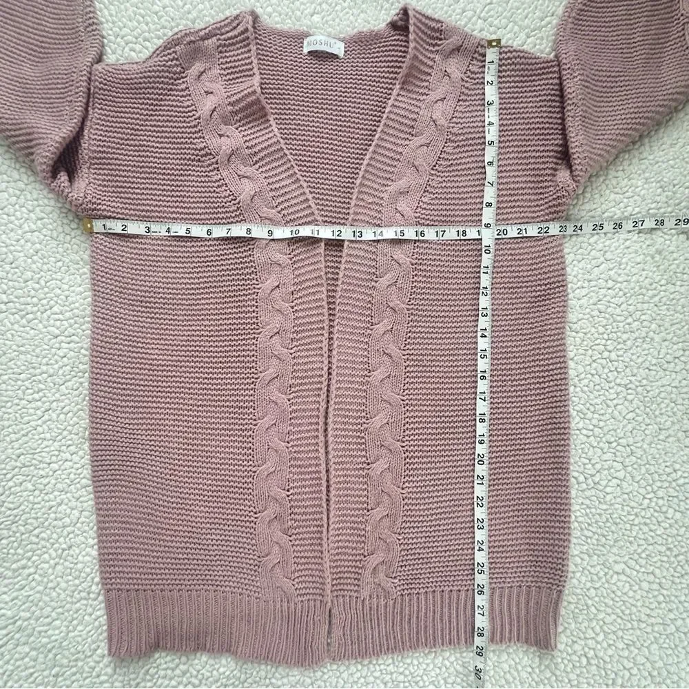 Moshu Pink Open Front Cable Knit Women's Sweater SZ Large - Picture 9 of 12